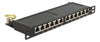 10″ Patch Panel 12 Port Cat.6A 0.5 U black